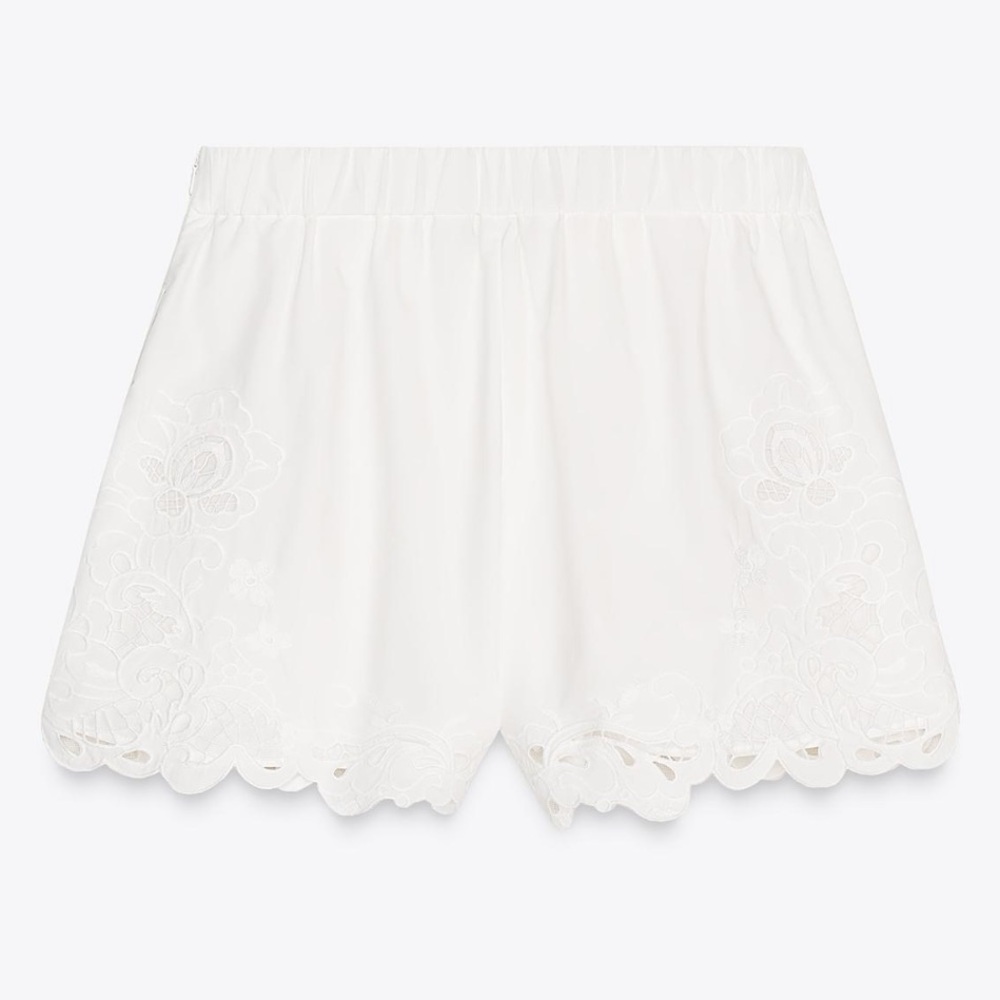 Zara Embroidered Lace Trim Pleated Women Shorts Sz S - Picture 7 of 11